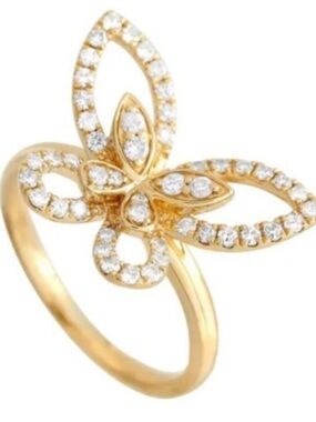 18k Gold Butterfly Pavé Ring with Clear Stones NEW ✨